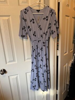 Ann Taylor Lavender Midi Dress with Black Floral Print